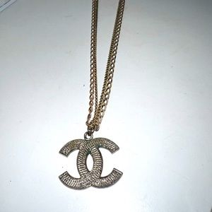 Chanel Silver Textured Double Link Chain Pendant Necklace